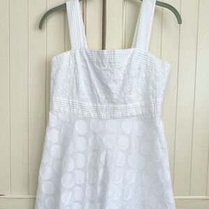 Studio I Petite White Eyelet Fit and Flare Midi Dress Sz 6 P Cotton Circle Print